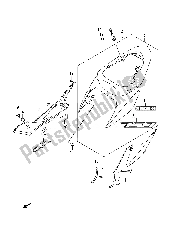 All parts for the Frame Cover of the Suzuki GSR 750A 2014