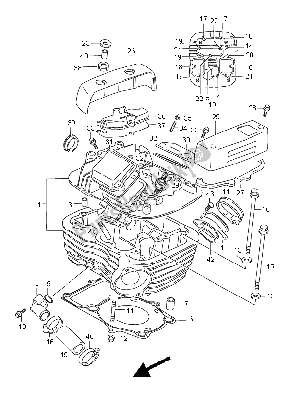 Alle onderdelen voor de Cilinderkop Achter van de Suzuki VZ 800 Marauder 2002
