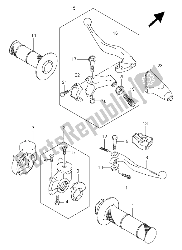All parts for the Handle Lever of the Suzuki RM 125 2003