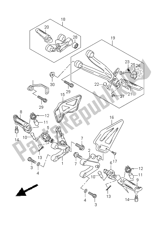 All parts for the Footrest of the Suzuki GSX R 1000 2001