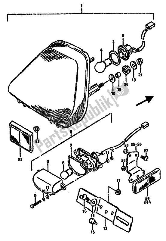 All parts for the Rear Combination Lamp of the Suzuki GSX 750F 1991