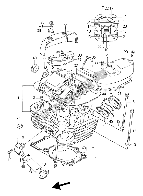 All parts for the Cylinder Head (rear) of the Suzuki VS 600 Intruder 1995
