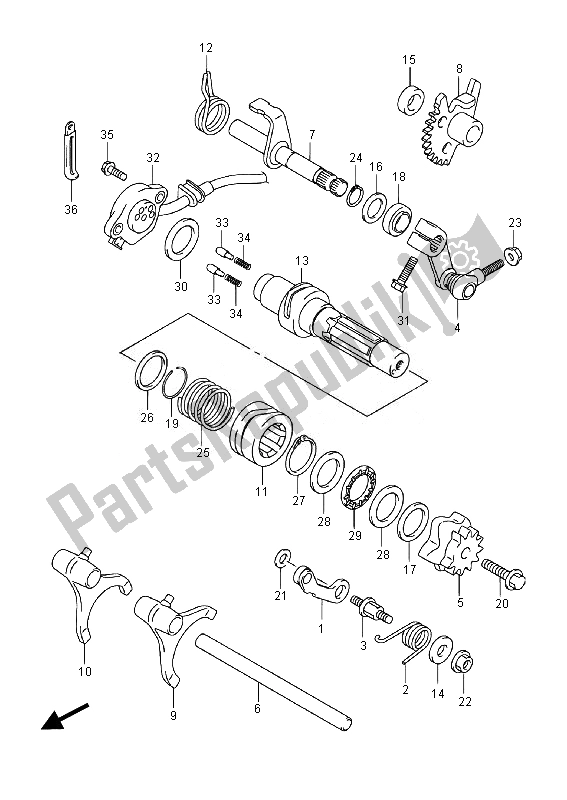 All parts for the Gear Shifting of the Suzuki LT A 400 FZ Kingquad ASI 4X4 2014