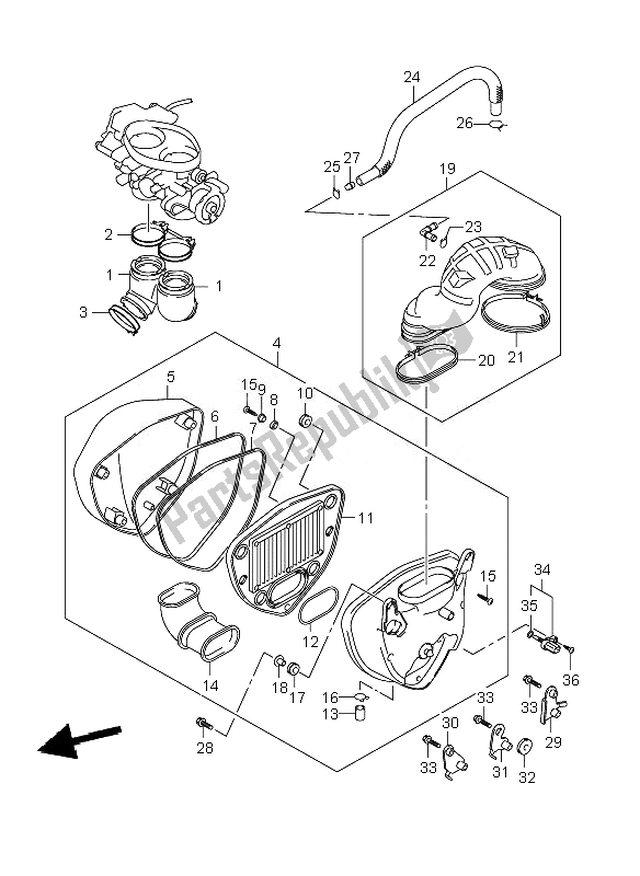 All parts for the Air Cleaner of the Suzuki C 800 VL Intruder 2010