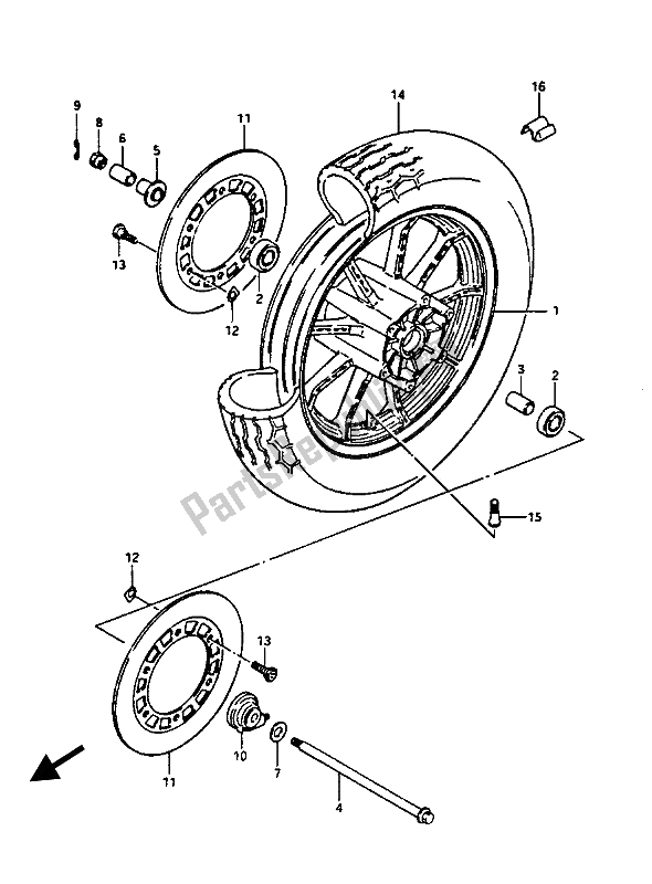 All parts for the Front Wheel (gv1400gd-gt  F. No. 103764) of the Suzuki GV 1400 Gdgcgt 1986