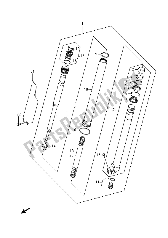 All parts for the Right Front Fork Damper of the Suzuki RM Z 450 2014