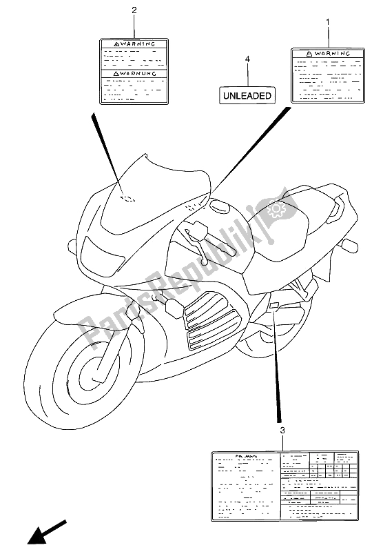 Todas las partes para Etiqueta de Suzuki RF 600 RU 1993