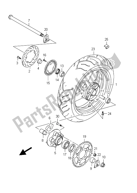 All parts for the Rear Wheel (gsx650fua E21) of the Suzuki GSX 650 FA 2012