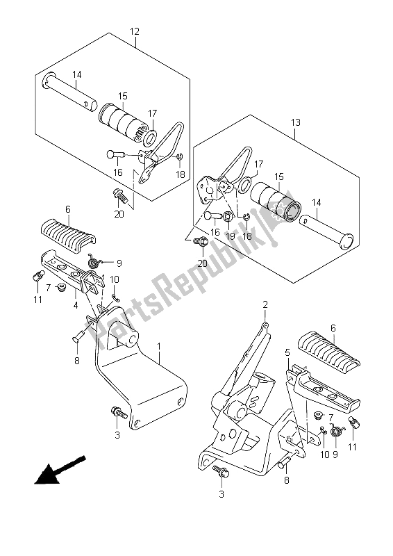 All parts for the Footrest of the Suzuki VZ 1500 Intruder 2009