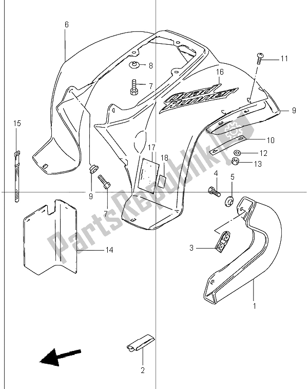 Alle onderdelen voor de Achterspatbord van de Suzuki LT 50 Quadrunner 2001