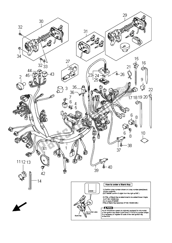All parts for the Wiring Harness (an650 E19) of the Suzuki AN 650A Burgman Executive 2011