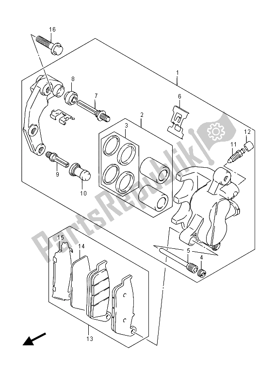 All parts for the Front Caliper of the Suzuki VL 1500 BT Intruder 2015