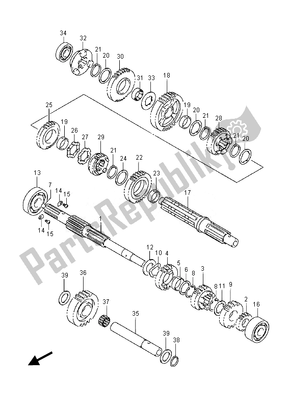 All parts for the Transmission (1) of the Suzuki LT F 400 FZ Kingquad FSI 4X4 2014