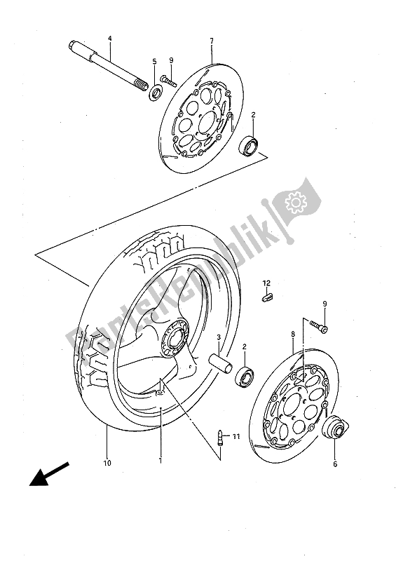 All parts for the Front Wheel of the Suzuki GSX R 1100 1991