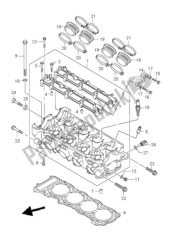 All parts for the Cylinder Head of the Suzuki GSX 1300R Hayabusa 1999