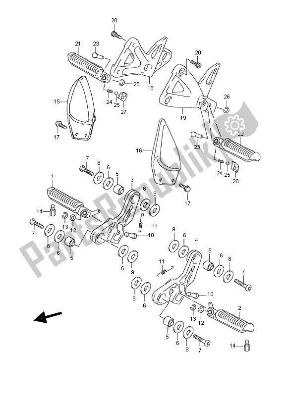 All parts for the Footrest of the Suzuki GSX 600F 2003