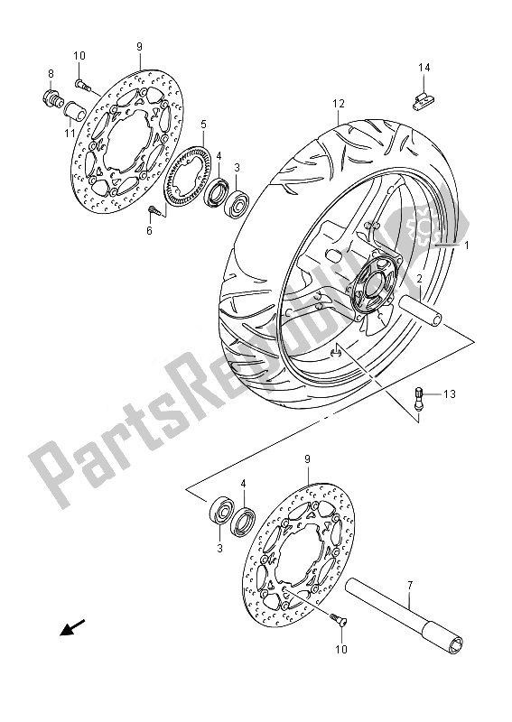 All parts for the Front Wheel of the Suzuki GSF 1250 SA Bandit 2014