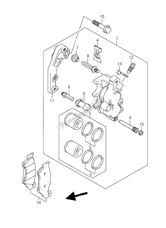 All parts for the Front Caliper of the Suzuki RM 125 2007