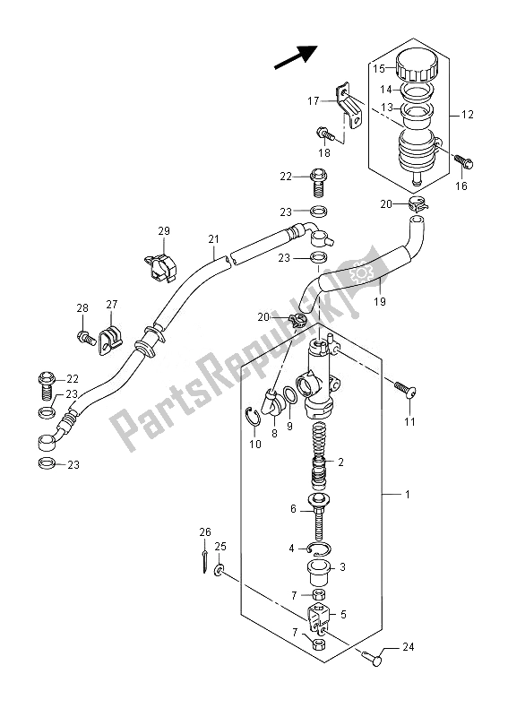 All parts for the Rear Master Cylinder of the Suzuki GSX R 1000 2014