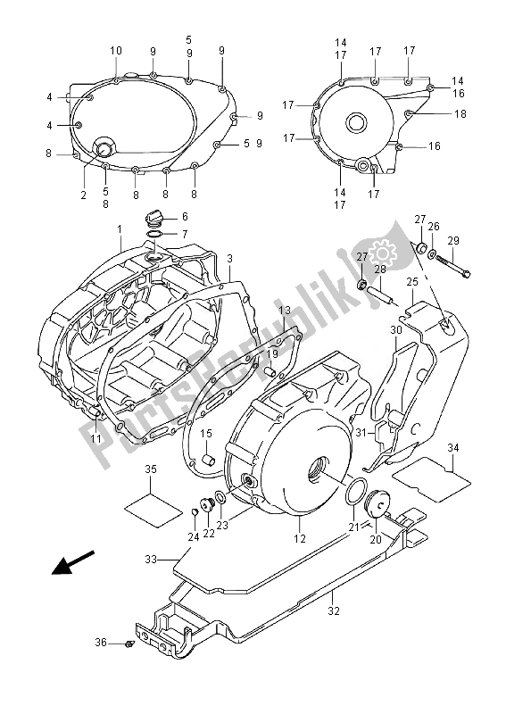 All parts for the Crankcase Cover of the Suzuki VL 800 CT Intruder 2014