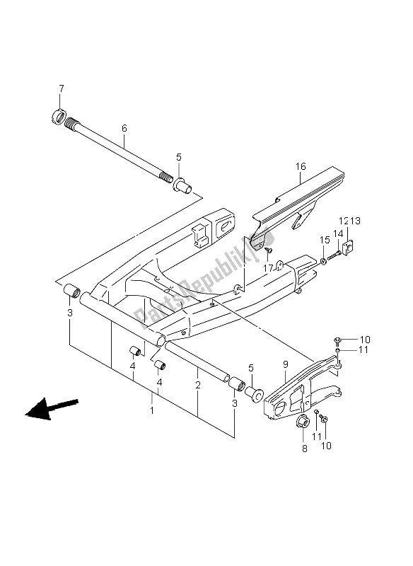 Alle onderdelen voor de Achterste Zwenkarm van de Suzuki DL 1000 V Strom 2008
