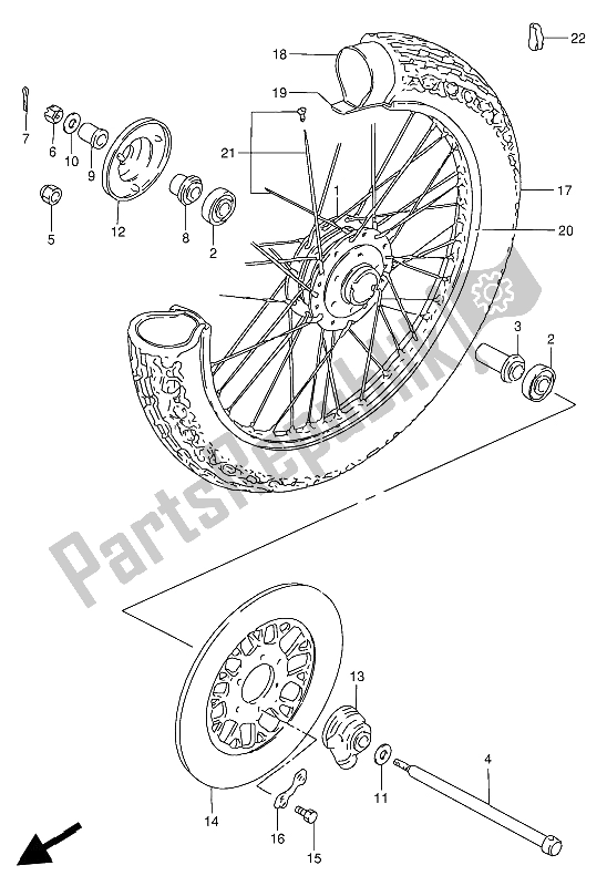 All parts for the Front Wheel of the Suzuki GN 250 1988