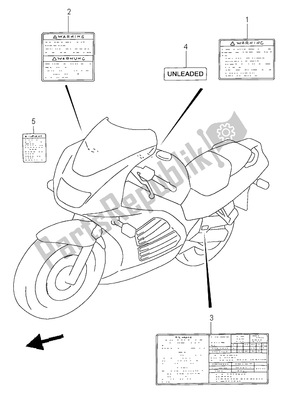 Todas as partes de Rótulo do Suzuki RF 900R 1998