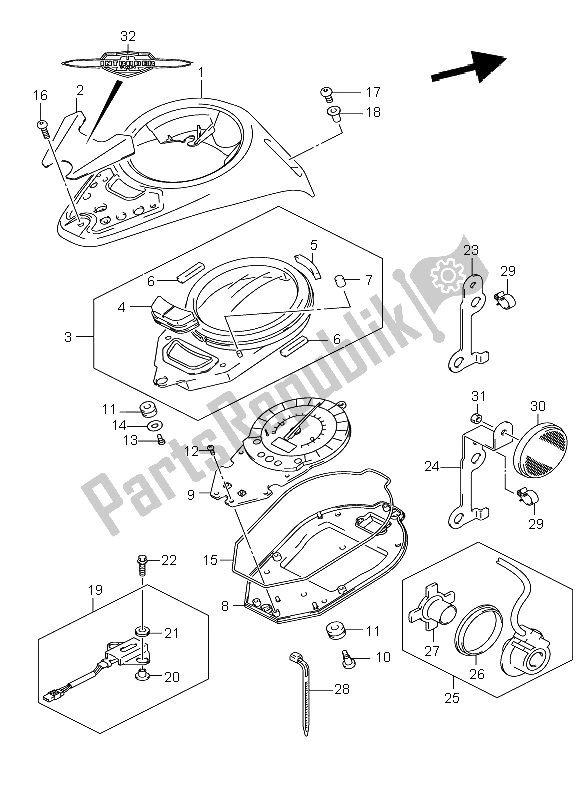 All parts for the Speedometer (vl800c-cue) of the Suzuki VL 800C Volusia 2008