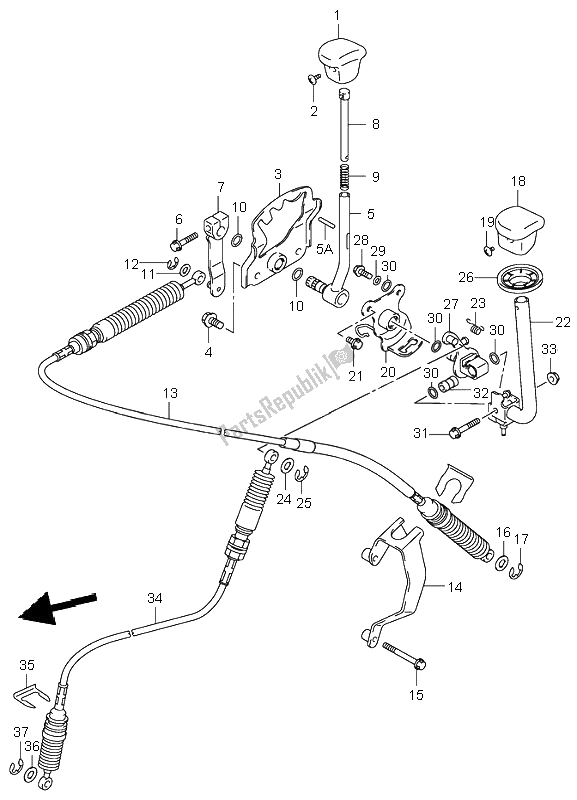 All parts for the Shift Lever of the Suzuki LT A 500F Quadmaster 2000