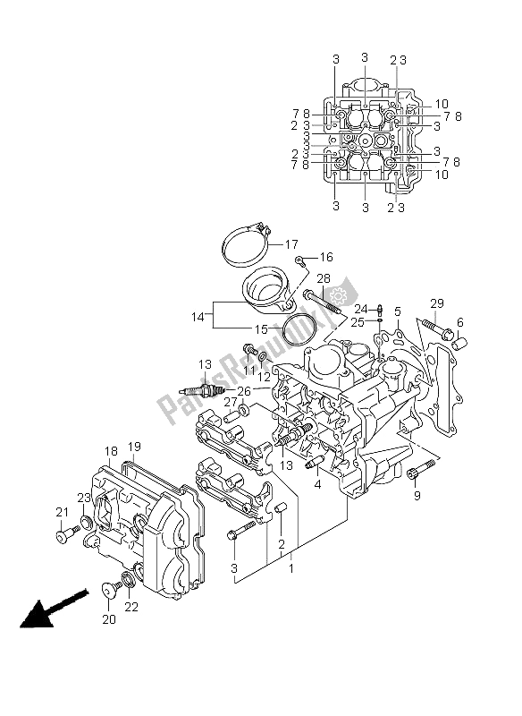 All parts for the Cylinder Head (front) of the Suzuki SV 650 Nsnasa 2009