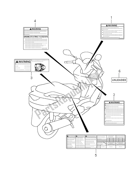 Toutes les pièces pour le étiquette du Suzuki UH 200 Burgman 2009