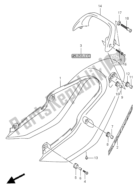 All parts for the Seat Tail Cover (gsf1200s) of the Suzuki GSF 1200 Nszsz Bandit 2005