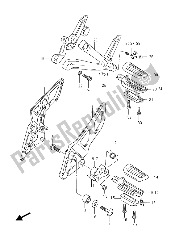 All parts for the Footrest of the Suzuki GSX 1250 FA 2015