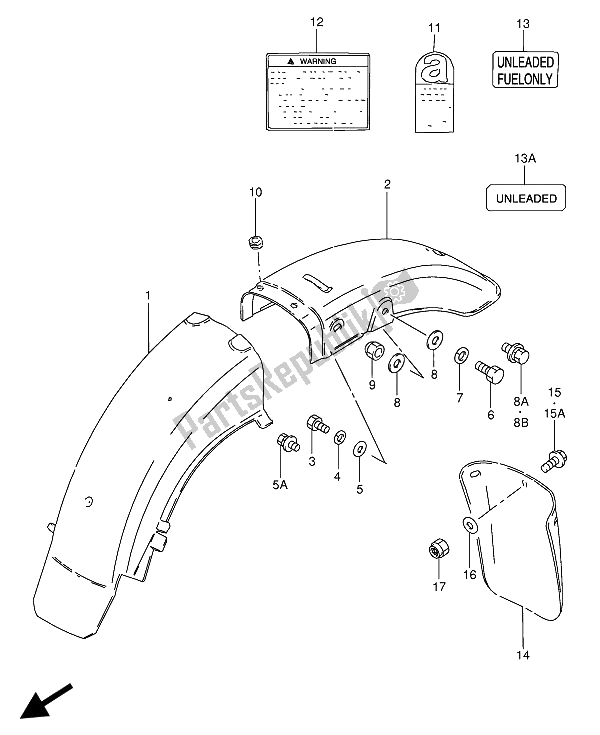 Tutte le parti per il Parafango Posteriore del Suzuki GN 250 1990