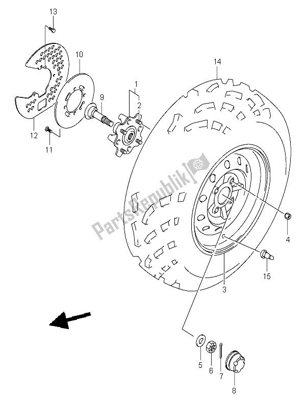 All parts for the Front Wheel of the Suzuki LT A 400 Eiger 4X2 2004