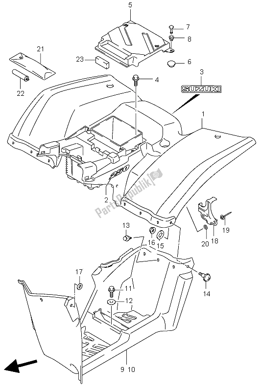 Alle onderdelen voor de Achterspatbord van de Suzuki LT F 250 Ozark 2002