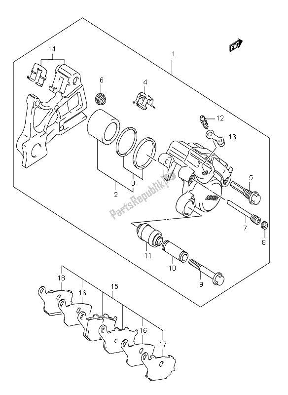 All parts for the Rear Caliper of the Suzuki SV 650 NS 2005