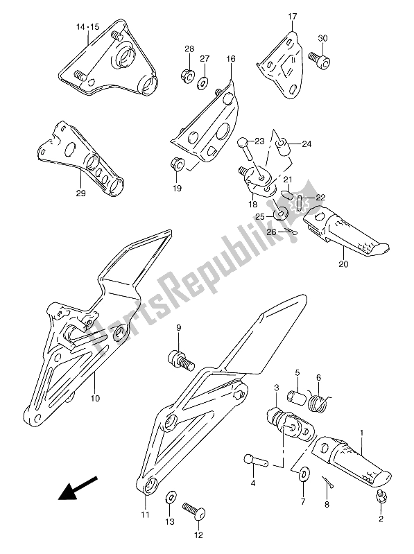 All parts for the Footrest of the Suzuki RGV 250 1991