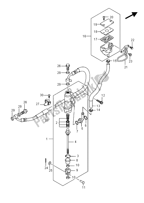 All parts for the Rear Master Cylinder of the Suzuki GW 250 Inazuma 2015