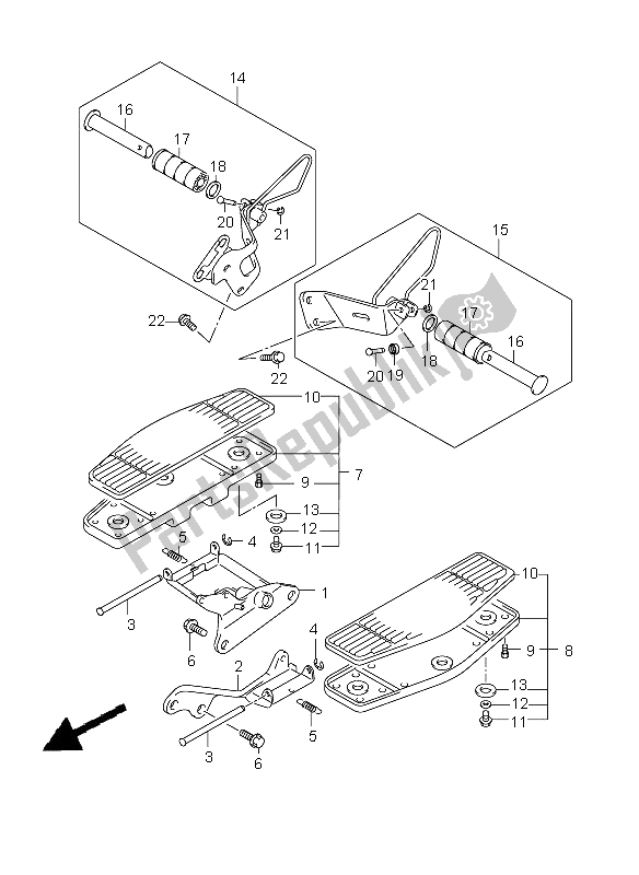 All parts for the Footrest of the Suzuki VLR 1800R C 1800 Intruder 2008