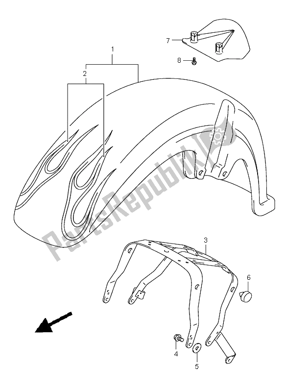 All parts for the Front Fender (vl800z) of the Suzuki VL 800Z Volusia 2005