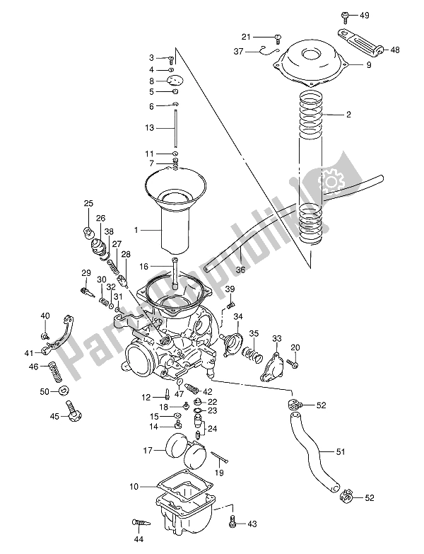 All parts for the Carburetor (rear) of the Suzuki VS 800 GL Intruder 1993