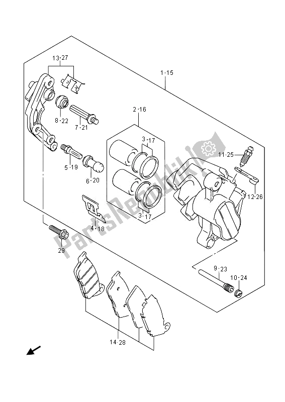 All parts for the Front Caliper of the Suzuki AN 650Z Burgman Executive 2014