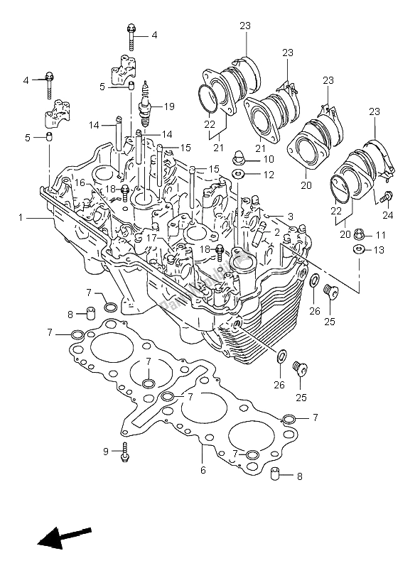 All parts for the Cylinder Head of the Suzuki GSF 600 NS Bandit 1998