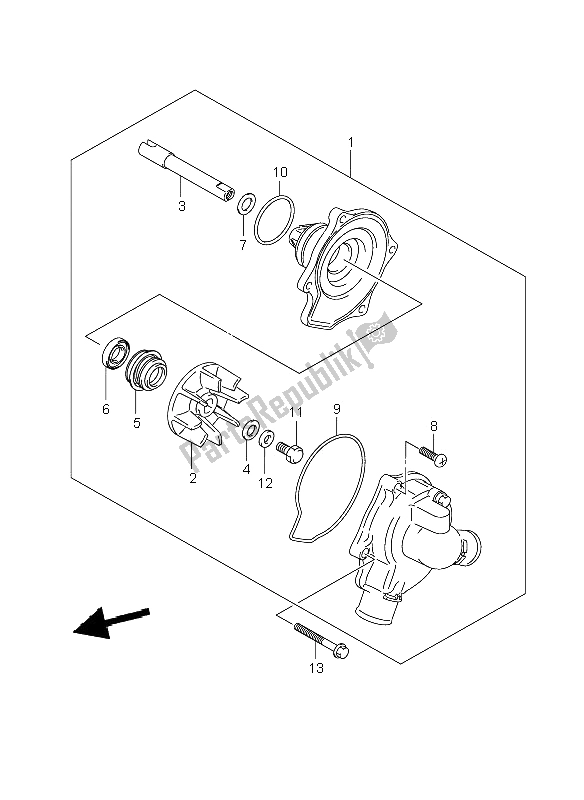 All parts for the Water Pump of the Suzuki GSF 1250 Nsnasa Bandit 2008