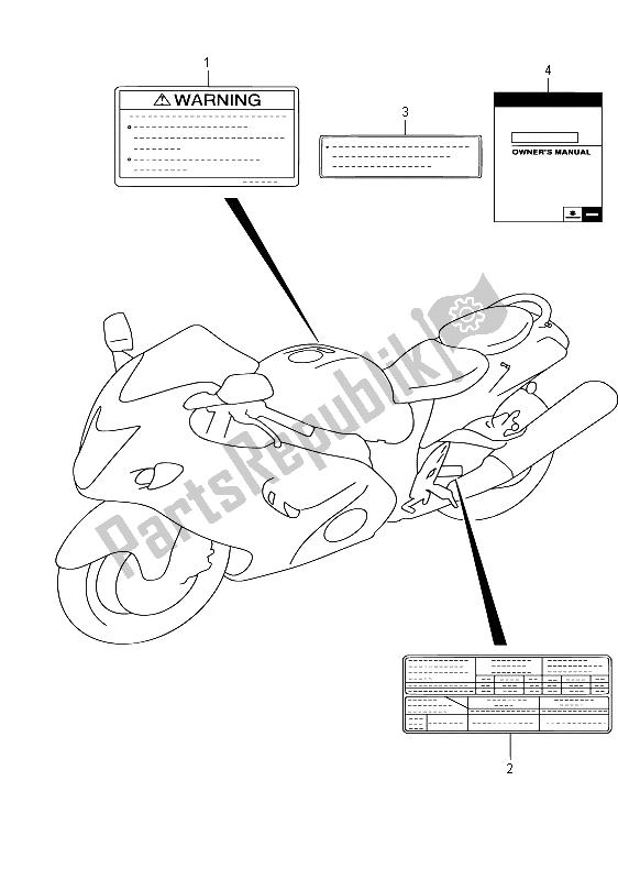 Toutes les pièces pour le étiquette (gsx1300ra E02) du Suzuki GSX 1300 RA Hayabusa 2015