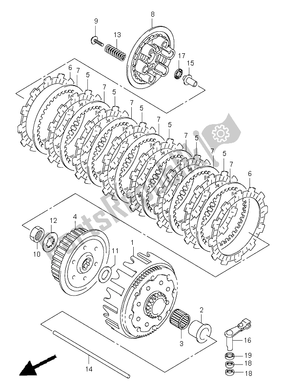 All parts for the Clutch of the Suzuki RM 250 2003