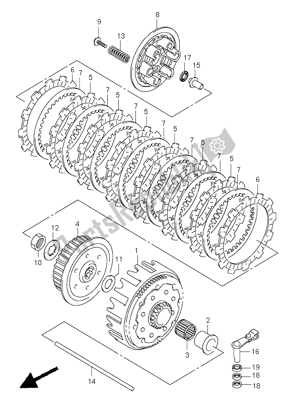 All parts for the Clutch of the Suzuki RM 250 2004