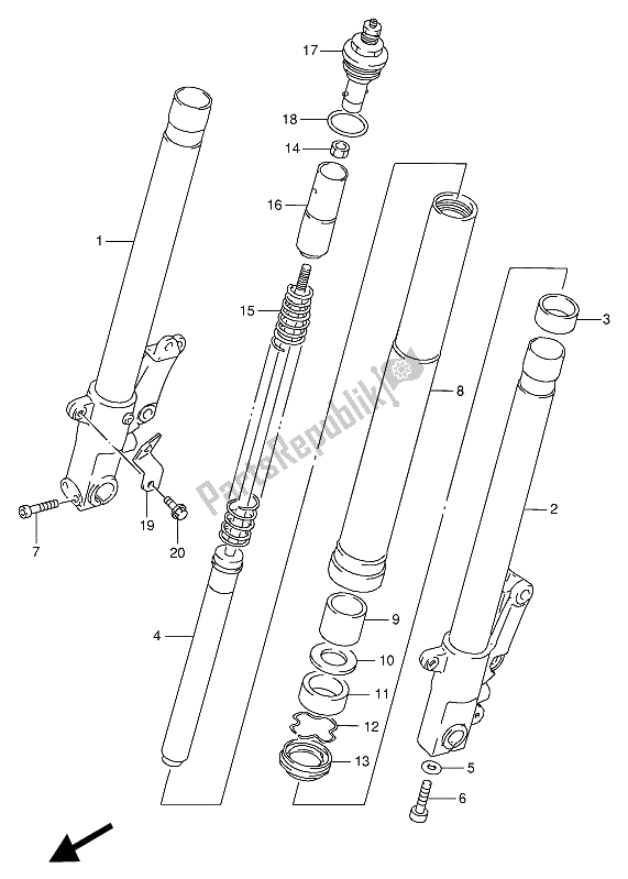Alle onderdelen voor de Demper Voor van de Suzuki GSX R 1100W 1994