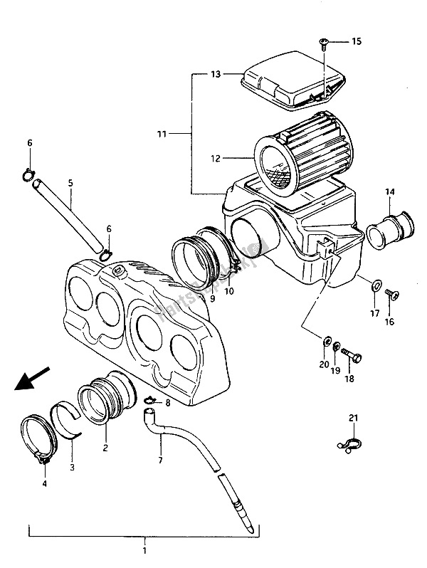 All parts for the Air Cleaner of the Suzuki GSX 1100 1150 Eesef 1985